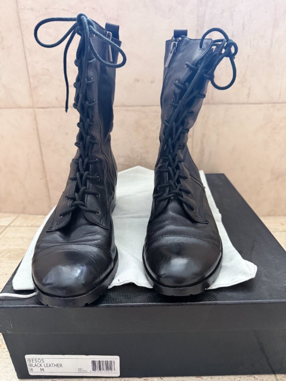 Dolce Vita Black Leather Combat Boots - 8